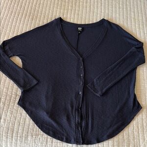 Women's Navy Button-Up Top